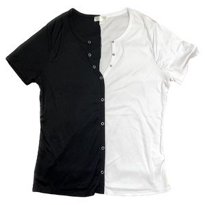 ❌SOLD❌Riley & James | Black & White Button-down Ribbed Henley Shirt